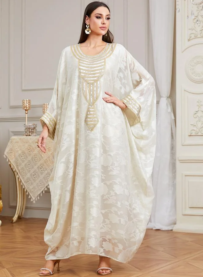 Take Two Women Beige Embroidered Kimono Sleeve Kaftan
